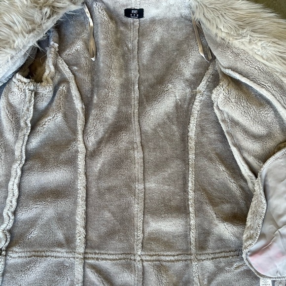 𝅺F&F Coat Faux Fur & Suede Light Gray Aviator Style - Picture 2 of 9